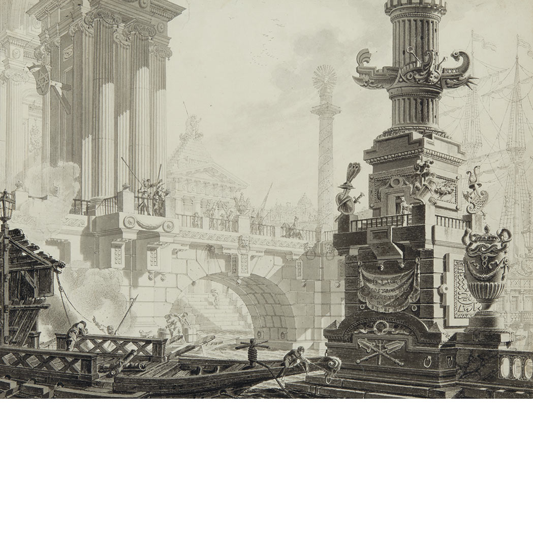 Appraisal: Attributed to Charles Michel-Ange Challe Architectural Capriccio with a Monument