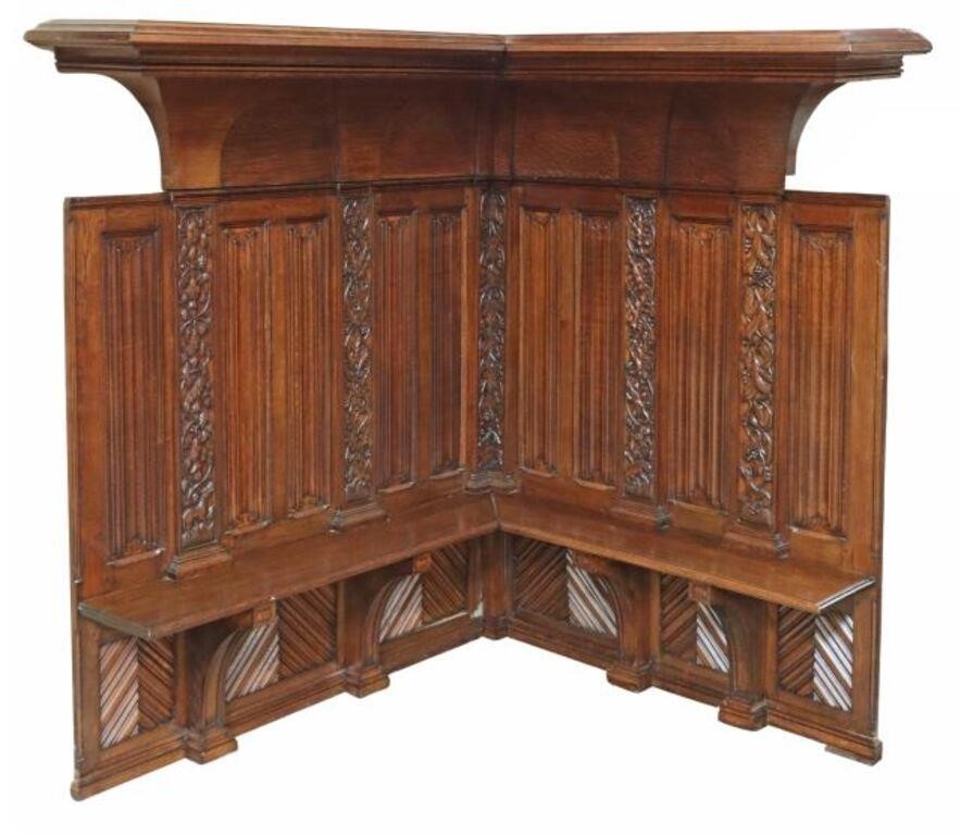 Appraisal: French architectural oak cleric's corner bench with wall paneling th