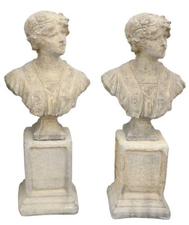 Appraisal: pair Cast stone garden statuary Bust of Marianne late th