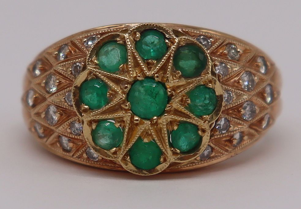 Appraisal: JEWELRY Signed kt Gold Emerald and Diamond Ring Signed kt