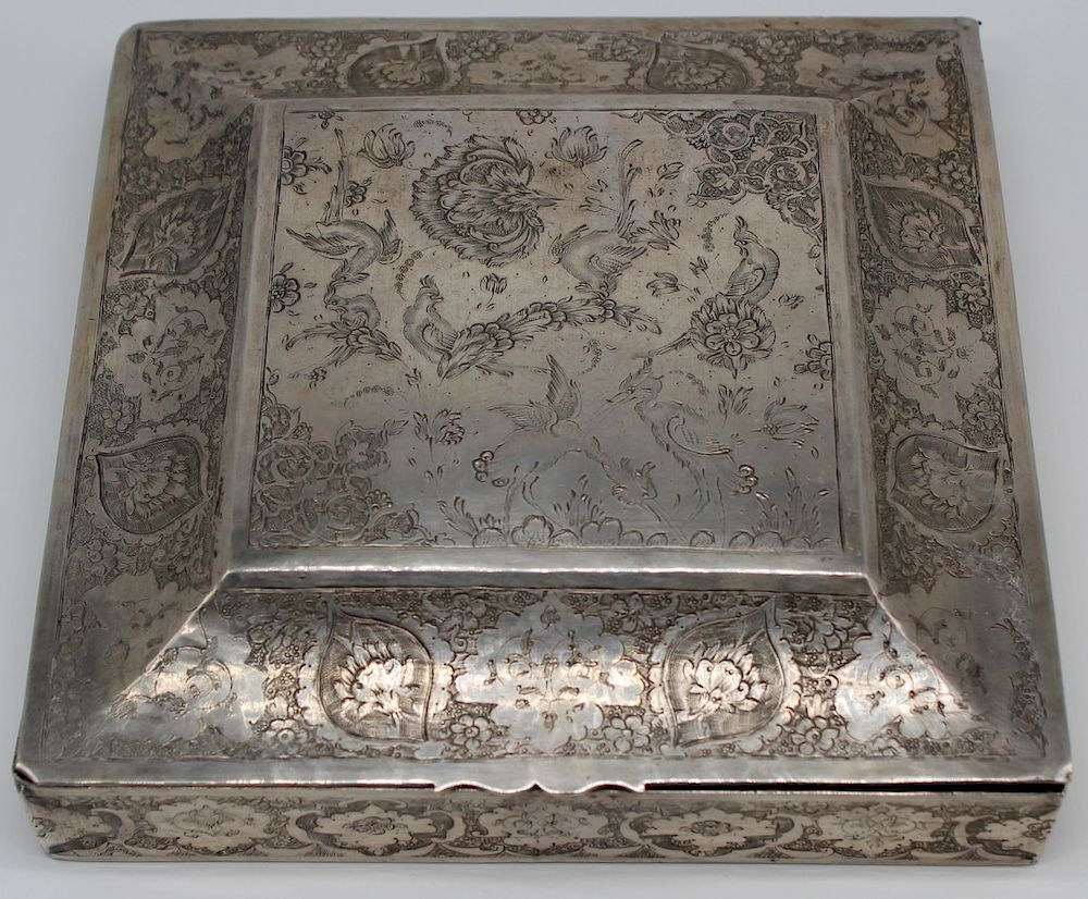 Appraisal: SILVER Persian Silver Dresser Box Beautiful Persian silver hinged dresser