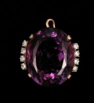 Appraisal: Impressive Amethyst and Diamond Pendant Impressive amethyst is oval shaped