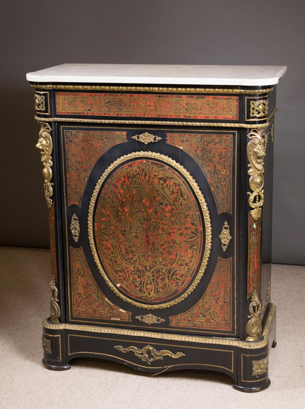 Appraisal: NAPOLEON III 'BOULLE' MARBLE-TOP CABINET in the manner of Andre-Charles