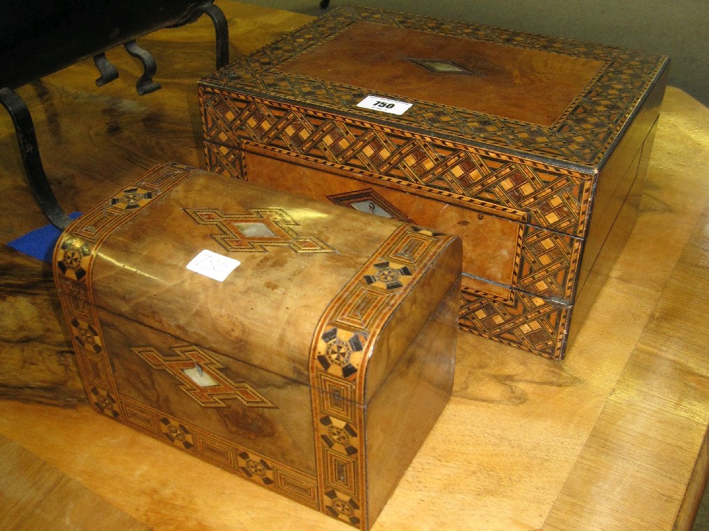 Appraisal: Lot comprising parquetry and inlaid writing box and a similar