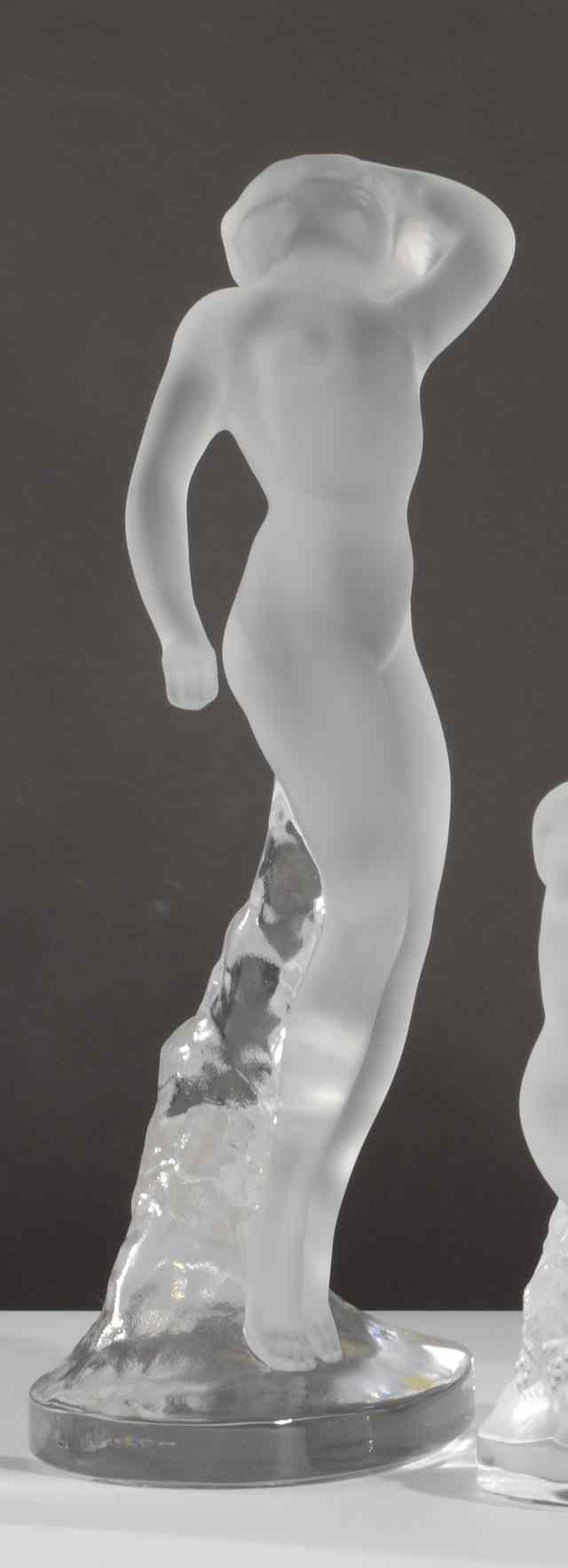 Appraisal: LALIQUE FRANCE GLASS FIGURAL NUDE SCULPTURE frosted and clear glass