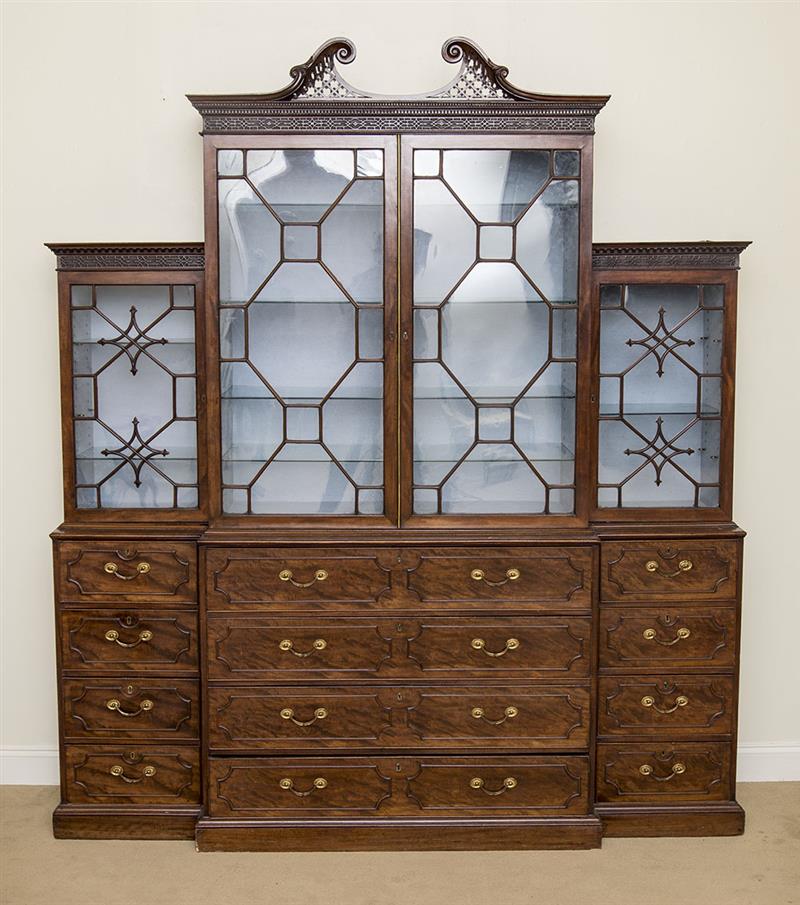 Appraisal: FINE GEORGE III MAHOGANY BREAKFRONT BOOKCASE With a central breakarch