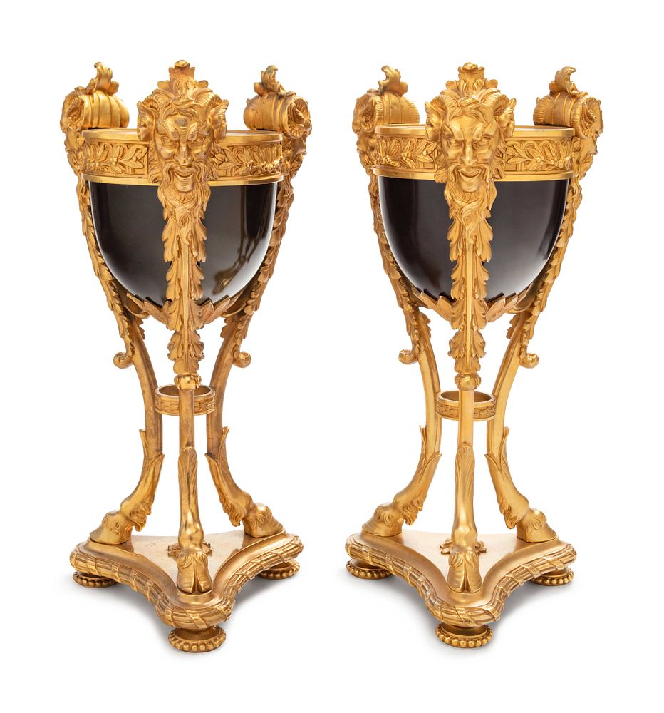 Appraisal: A Pair of Neoclassical Style Gilt and Patinated Bronze Cassolettes