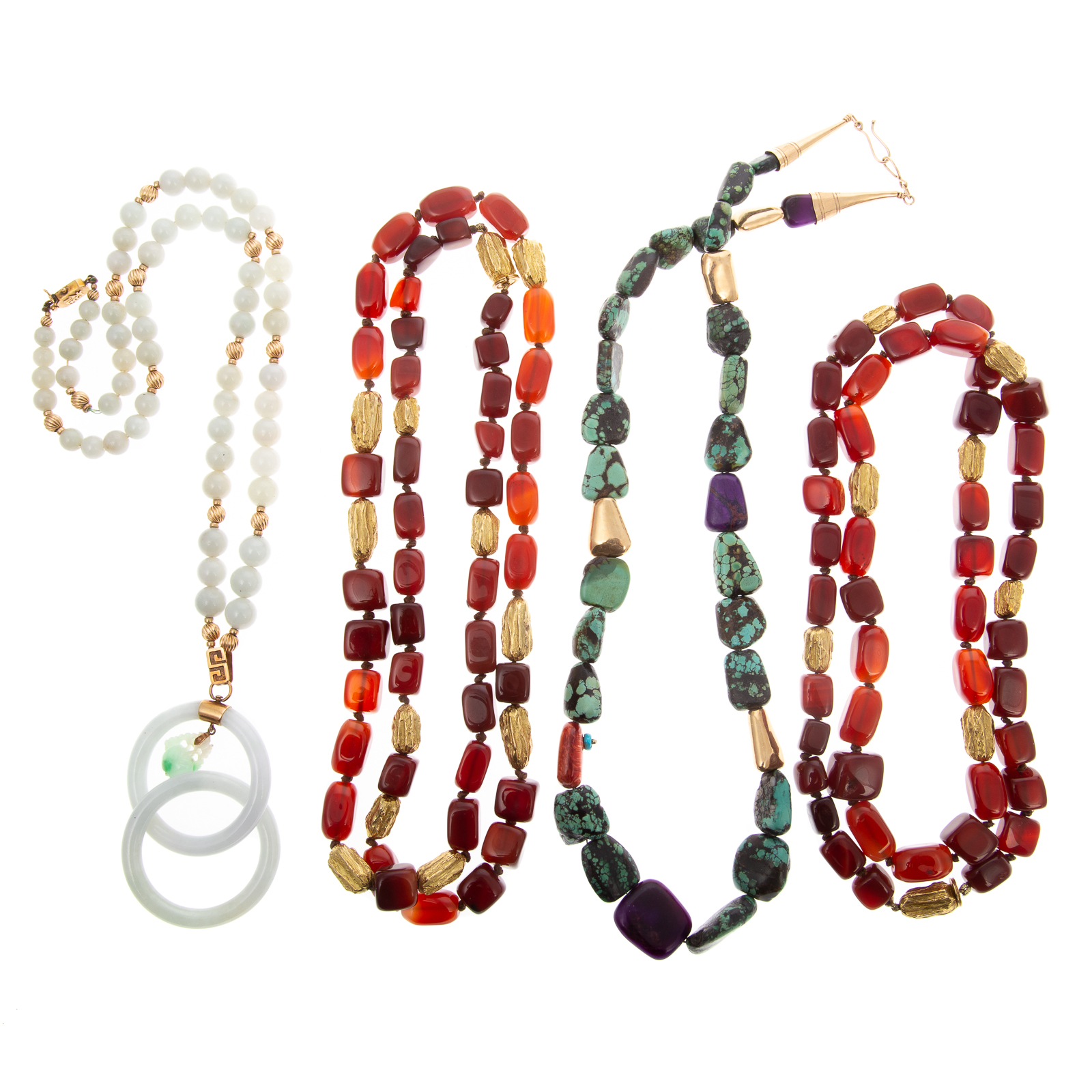 Appraisal: A COLLECTION OF CARNELIAN JADE NECKLACES Two strands of carnelian