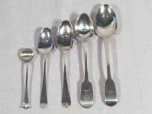 Appraisal: Silver spoons an egg spoon maker James Burnes New Brunswick