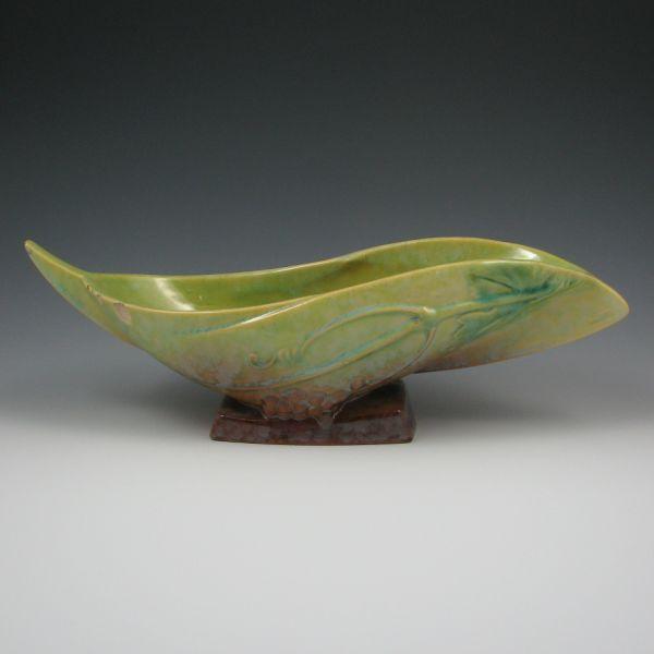 Appraisal: Roseville Wincraft console bowl in chartreuse and brown Marked Roseville