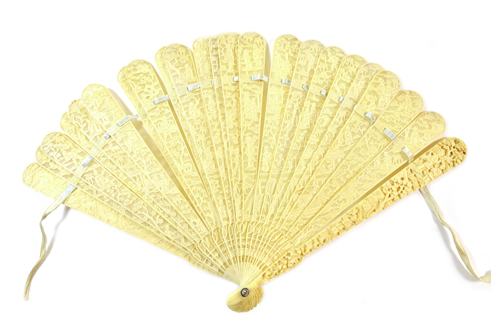 Appraisal: A Canton caved ivory brisee fan Qing dynasty th century