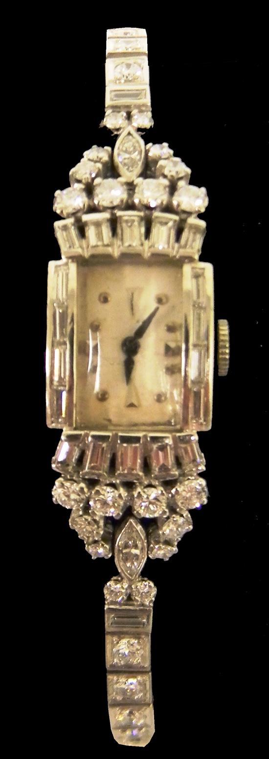 Appraisal: JEWELRY Lady's Hamilton diamond wrist watch stamped and tested platinum