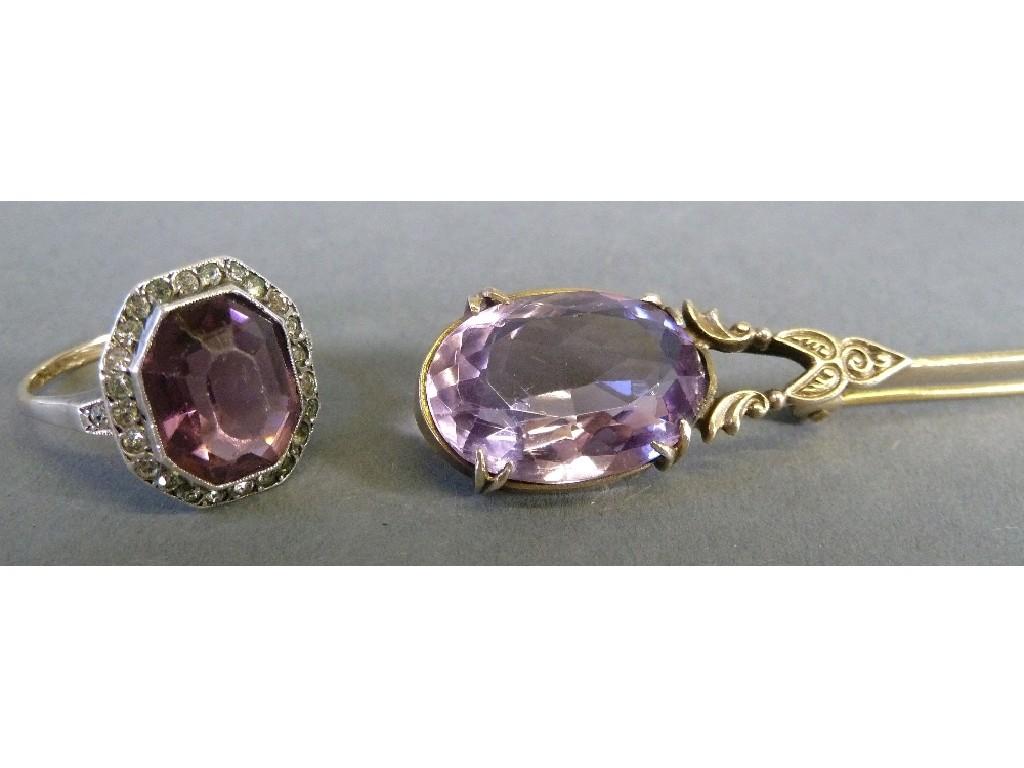 Appraisal: TWENTIETH CENTURY PROBABLY GOLD AND SILVER unmarked AMETHYST SET BROOCH