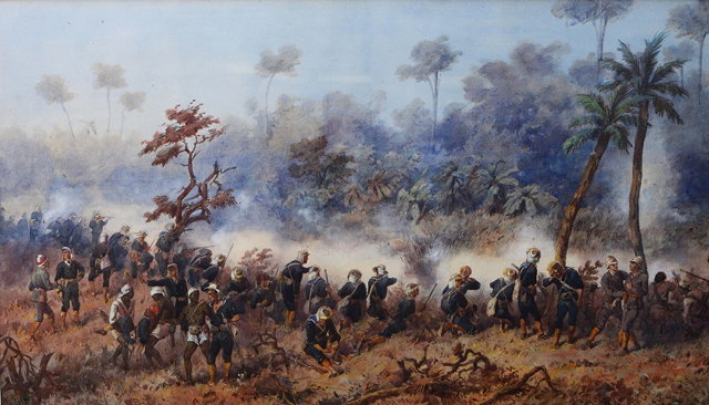 Appraisal: ORLANDO NORIE - 'Battle Scene Africa Ashanti Campaign' signed watercolour