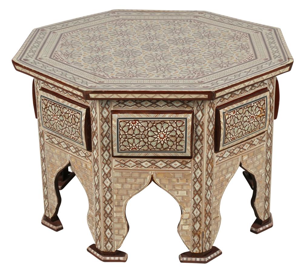 Appraisal: MOORISH STYLE OCTAGONAL OCCASIONAL TABLEcontemporary with inlaid design to top