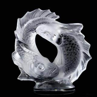 Appraisal: Lalique Two Poissons Double Fish Sculpture France molded frosted and