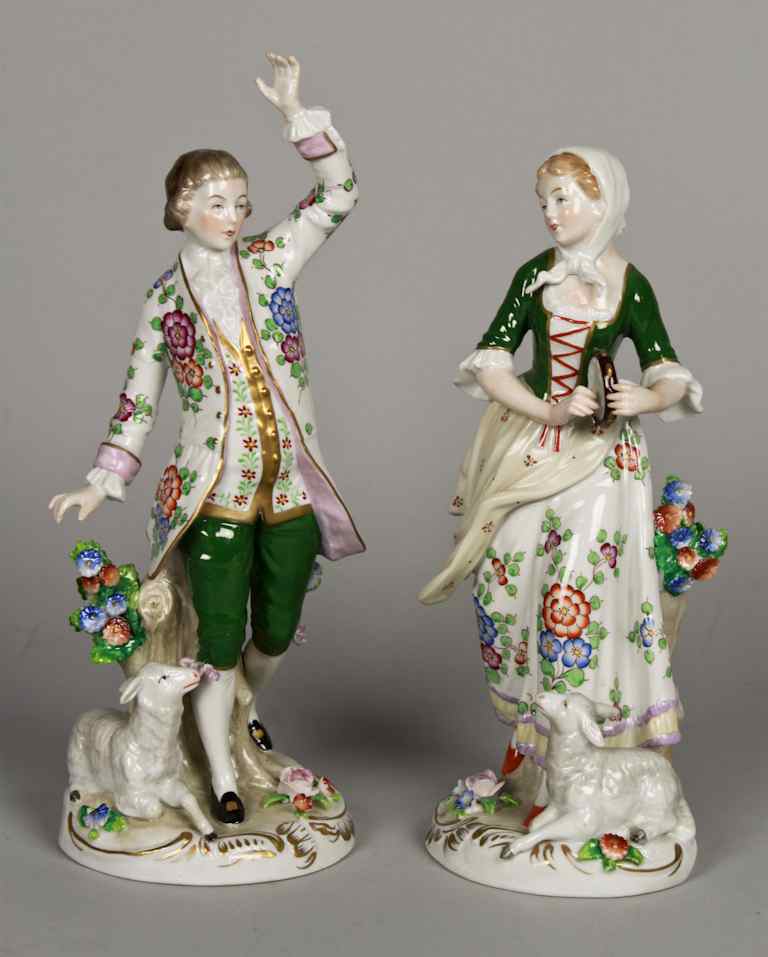 Appraisal: PAIR OF SITZENDORF PORCELAIN FIGURES OF SHEPHERDS Blue printed marks