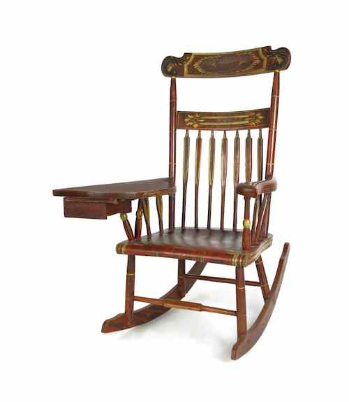 Appraisal: New England painted writing arm Windsor rocker ca with an