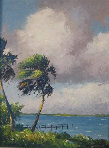 Appraisal: HAROLD NEWTON american - PALM TREES IN THE WIND Signed