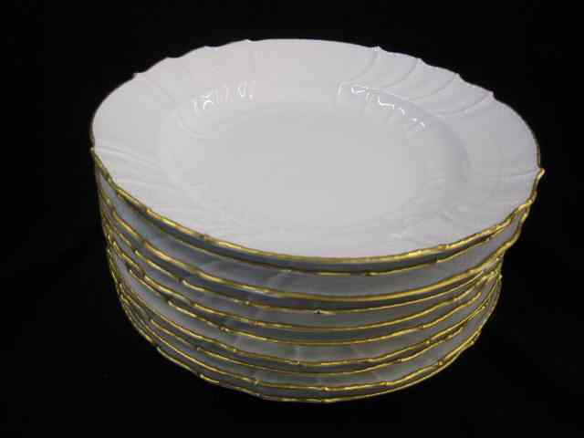 Appraisal: K P M Porcelain Soup Plates elegant basketweave border gold