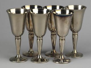 Appraisal: Spanish silver plate cordials h Six Spanish silver plate cordials