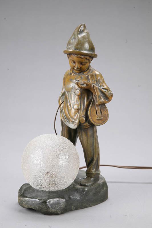 Appraisal: FIGURAL LAMP Splelter lamp with a clear frosted glass shade