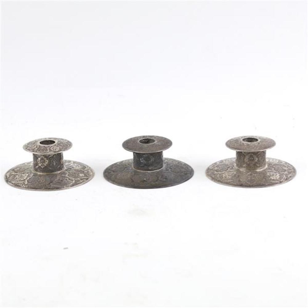 Appraisal: SET OF HALLMARKED PERSIAN SILVER TAPER CANDLE HOLDERS WITH ENGRAVED