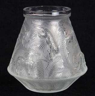 Appraisal: Lalique France 'Jungle Jaguar' vase executed in the Art Deco