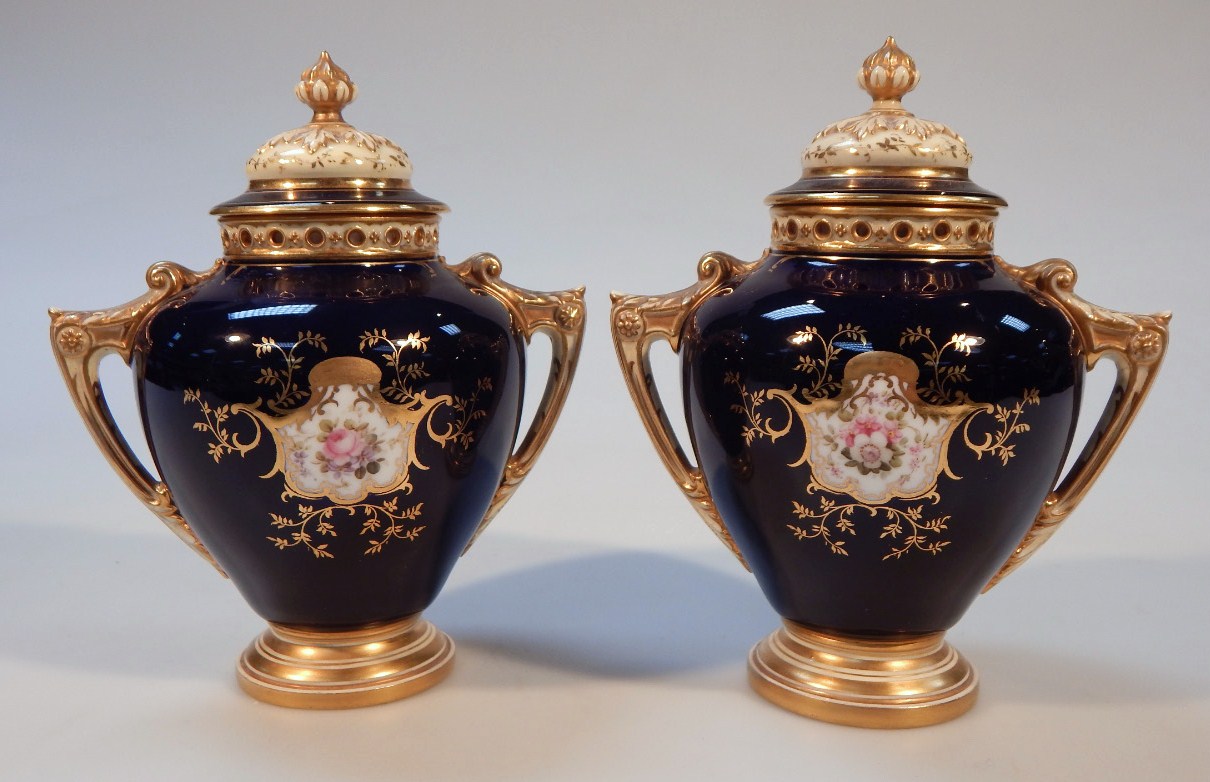 Appraisal: A pair of early thC Coalport porcelain vases each circular