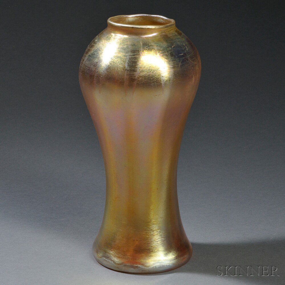 Appraisal: Tiffany Gold Favrile Vase Art glass New York c Wide