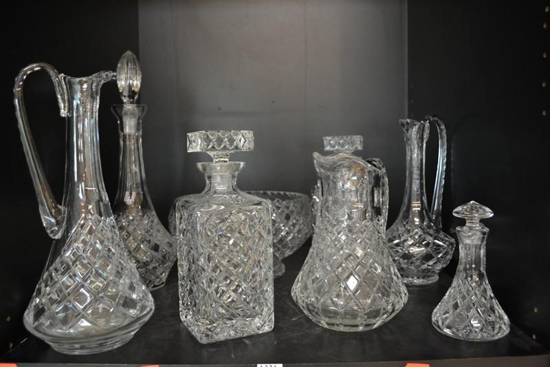 Appraisal: SHELF OF ASSORTED BOHEMIAN CRYSTAL ITEMS INCL DECANTERS EWERS BOWL