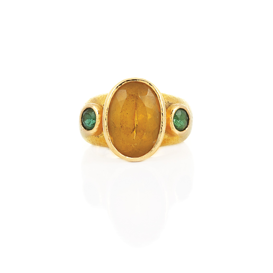 Appraisal: Gold Citrine and Emerald Ring Elizabeth Locke kt ap dwt