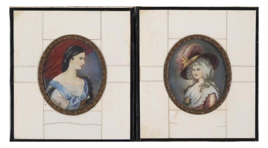 Appraisal: Pair of Victorian miniature portraits of women on ivory with