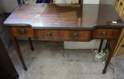 Appraisal: Reproduction mahogany inlaid side table with drawer glass top