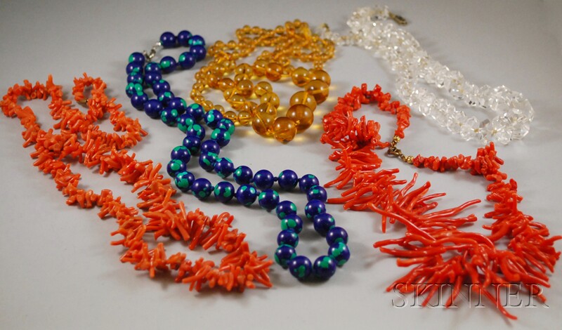 Appraisal: Five Assorted Necklaces two branch coral and three beaded