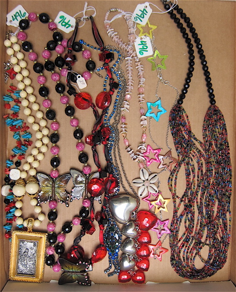 Appraisal: ASSORTED COSTUME JEWELRY NECKLACES of glass beads shells plastic crystal