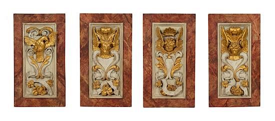 Appraisal: Four Italian Carved Painted and Parcel Gilt Panels Height of