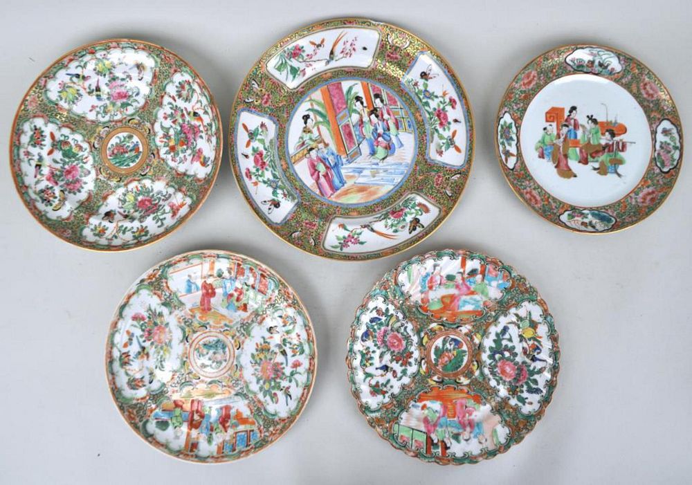 Appraisal: Group Five Chinese Famille Rose Plates Bowls the largest diameter