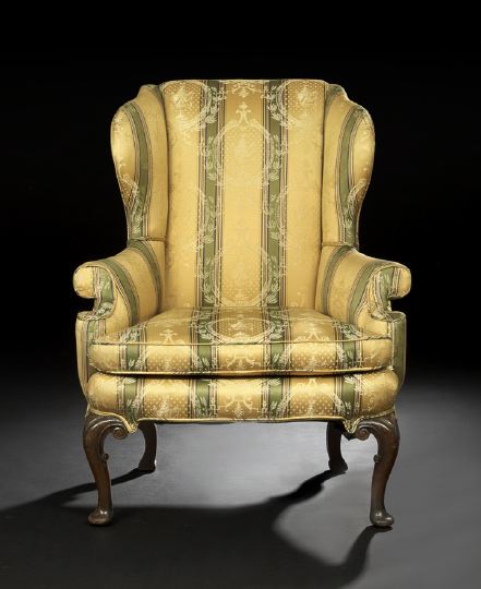 Appraisal: Queen Anne-Style Mahogany Wing Chair early th century the padded