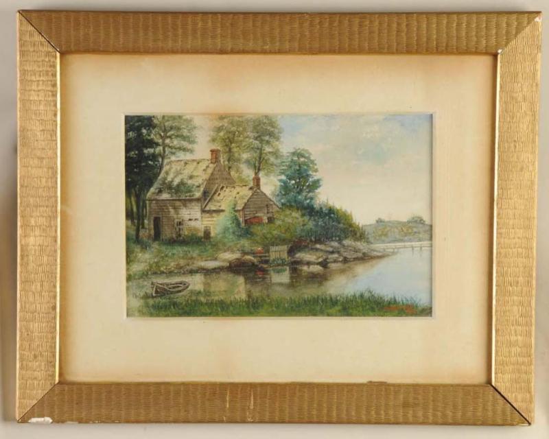 Appraisal: American Watercolor Landscape by JW Cummins Description Depicting clapboard house