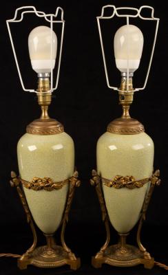 Appraisal: A pair of French table lamps of speckled green ceramic