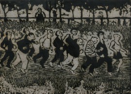 Appraisal: Joyce Allen - The Joggers linocut second state signed and