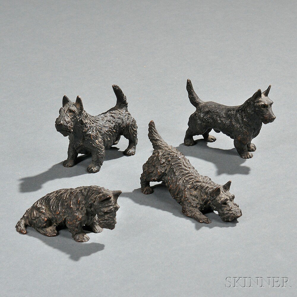 Appraisal: Marguerite Kirmse American - Three Bronze Scottie Dogs One Seated