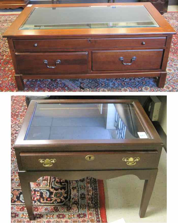 Appraisal: TWO CURIO DISPLAY TOP LIVING ROOM TABLES Bob Timberlake cherry