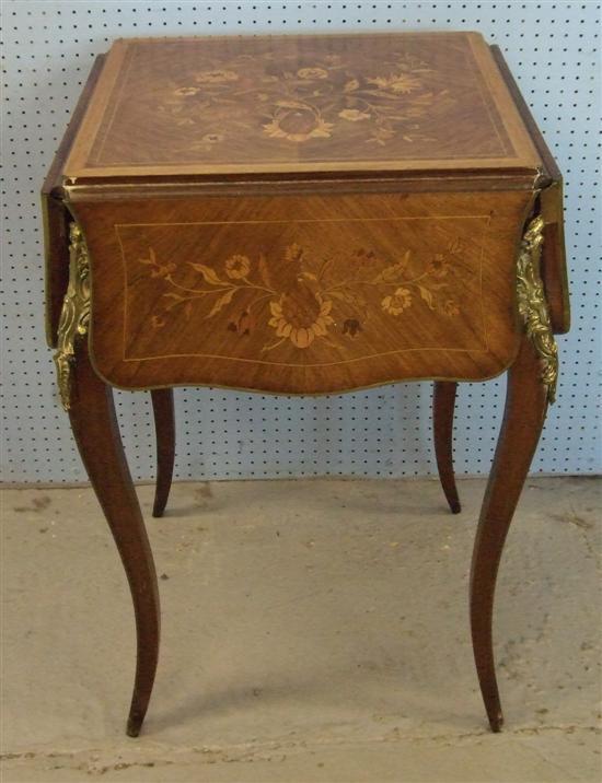 Appraisal: Twentieth century French walnut and parquetry inlaid four drop leaf