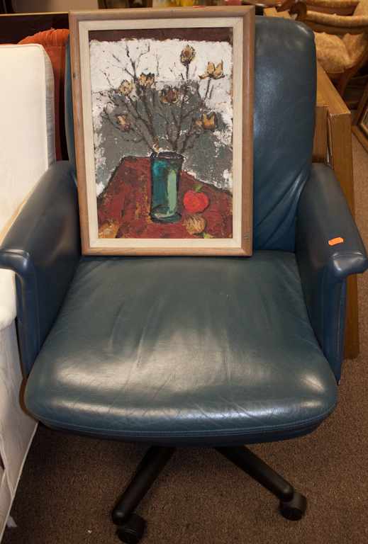 Appraisal: Vinyl upholstered swivel armchair and a an Impressionistic Still Life