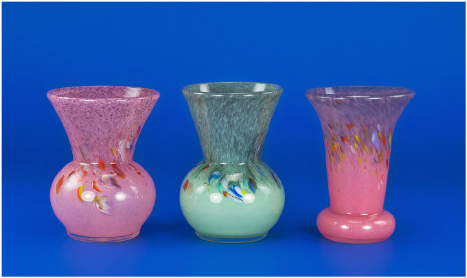 Appraisal: Three Vasart Trumpet Shape Thistle Glass Vases Each is inches