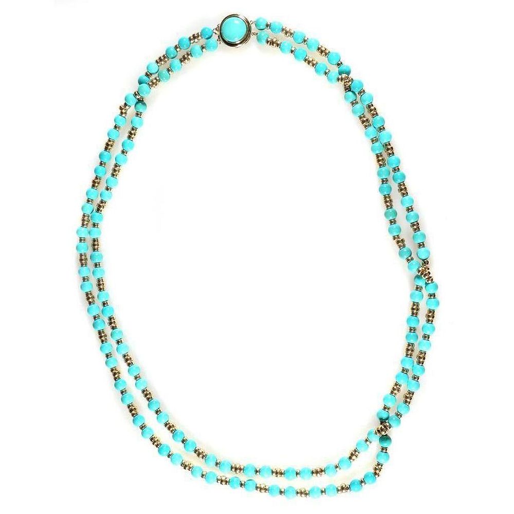 Appraisal: Turquoise and k gold double strand necklace bead size approx