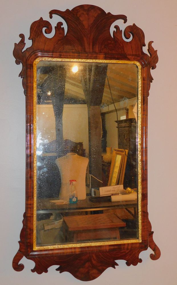 Appraisal: PERIOD CHIPPENDALE WALL MIRROR Period English Chippendale flame mahogany wall