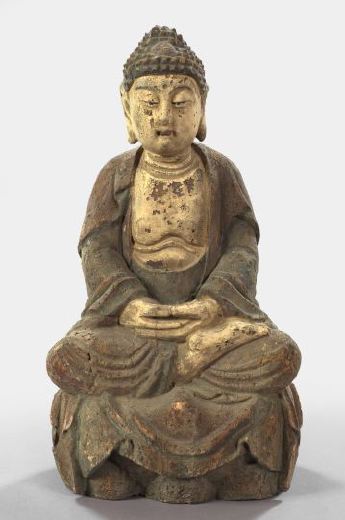 Appraisal: Large Chinese Provincial Carved and Polychromed Wooden Figure of Buddha